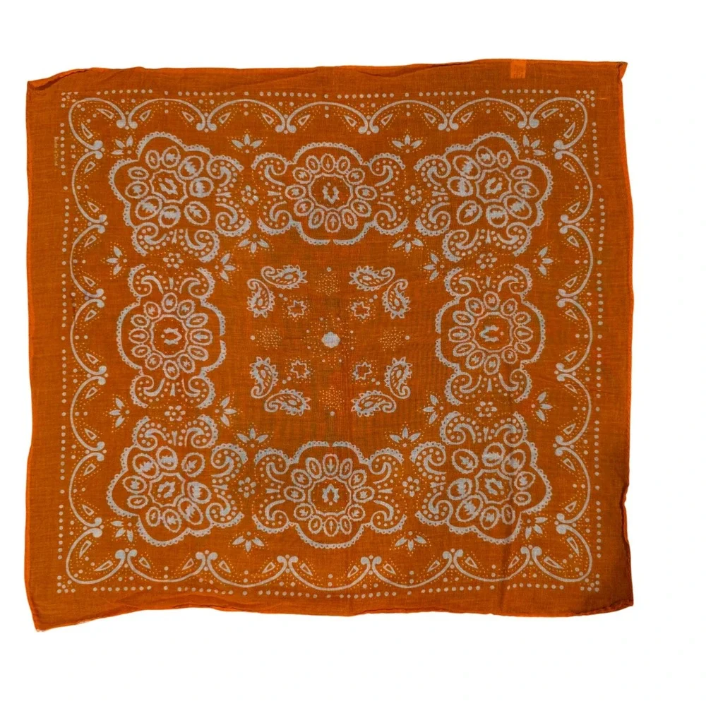 Vintage Orange Paisley Bandana 100% Cotton Square Scarf Floral Print 21x21